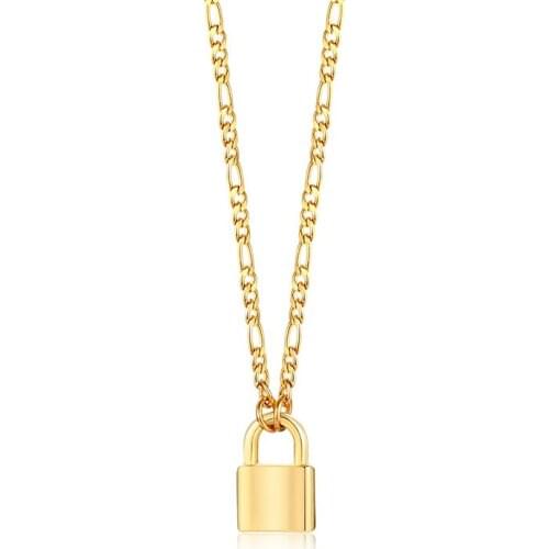 Lock Padlcoked Necklace Pendant for Women Grils Stainless Steel Figaro Chain Necklace Collar Gold Color
