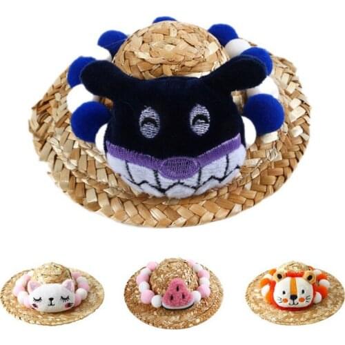 Adjustable Pet Woven Straw Hat for Cat Sun Hat Sombrero for Small Dogs Cats Beach Party Straw Costume Accessories to Act Cute