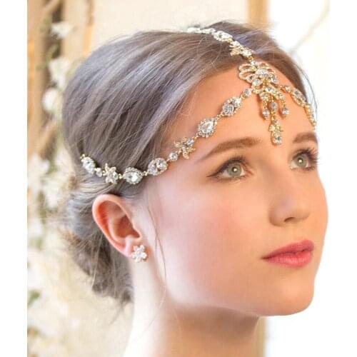 Luxury Long Tassel Water Drop Headdress Forehead Chain Sexy Rhinestone Fashion Hair Accessories Jewelry Bridal Wedding Headress