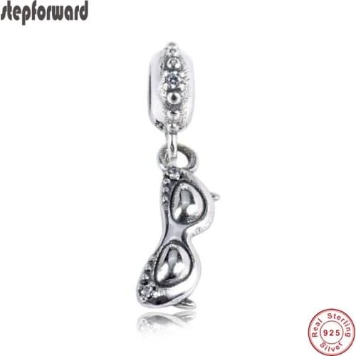 DIY New Design High Quality Popular 925 Sterling Silver Glasses Hanging Charm Fitting for Bracelet