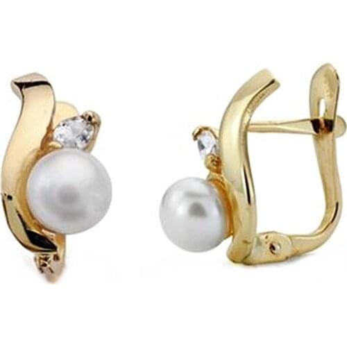 Earrings 18k gold 12mm. Pearl zircon band lisa First Communion girl closure stick Catalan