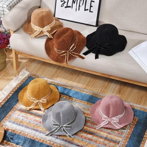 Handmade Bowknot Fisherman Hat for Women Solid Color Foldable Wide Brim UV Resistant Panama Beach Hat Summer Ladies Caps