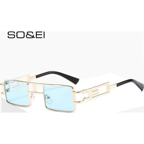SO&EI Retro Square Unique Hollow Out Metal Frame Men Sunglasses Double Bridges Candy Colors Clear Lens Eyewear Women Sun Glasses