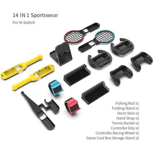Sportwear Geek Pack NS Gamer Kit For N Switch Folding Stand Hand Straps Tennis Racket Controller Grips Racing Wheels Fishing Rod