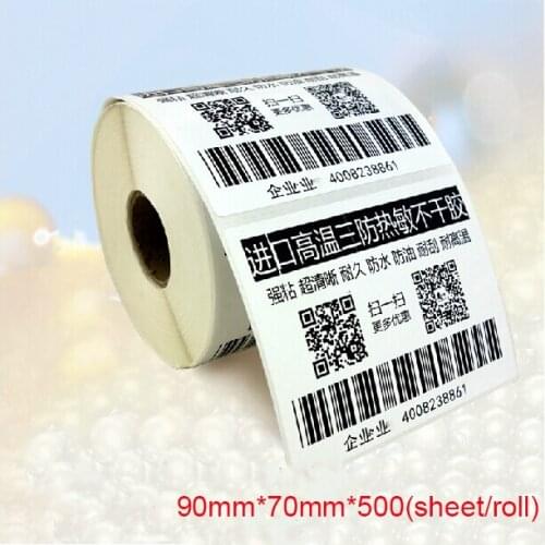 Heat-resistant thermal blank self-adhesive label paper 90mm*70mm 500pc one roll support custom barcode label printer paper rolls
