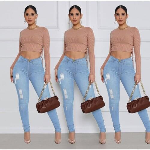 High Waist Skinny Jeans Women Vintage Distressed Denim Pants Holes Destroyed Pencil Pants Casual Trousers summer Ripped Jeans