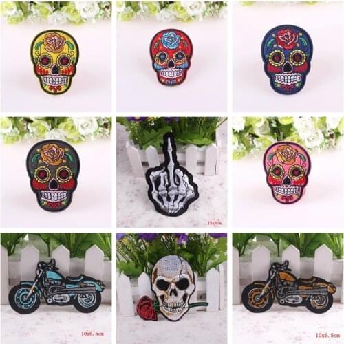 Punk Skull Patches For Motorcycle Clothing Patch Embroidered Patches For Clothing Stripes on Cloth on Fusible Accessories Decor