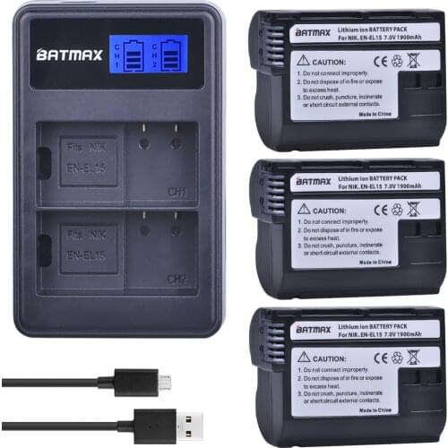 3Pcs EN EL15 ENEL15 EN-EL15 Battery + LCD Dual Charger for Nikon D500,D600,D610,D750,D7000,D7100,D7200,D800,D800E,D810,D810A v1