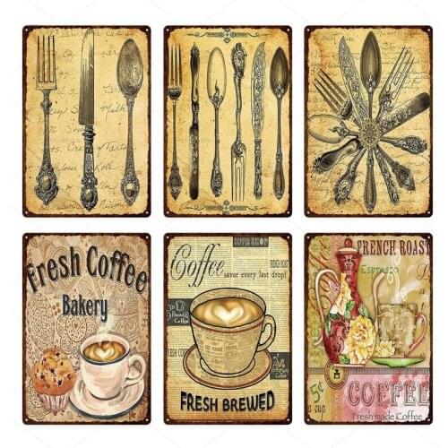 Yellowing Coffee Kitchenware Chicken Vintage Metal Tin Signs Iron Plates Bar Cafe Farm Retro Wall Plaque Home Wall Decoration