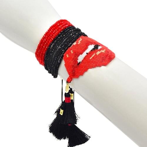 Go2booh Lip Bracelet For Ladies Multilayer Crystal Pulsera Woven Friends Gift Jewelry Fashion Tassel Jewellery Miyuki Bracelets