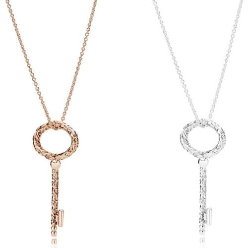 Authentic 925 Sterling Silver Regal Key Fashion Pendant Necklace Fit Pandora Women Bead Charm Gift DIY Jewelry