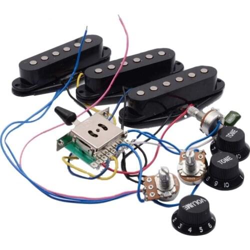 Electric Guitar Pickup Wiring Harness Prewired 5-way Switch 2T1V SSS SSH & 1T1V HH Pickup for ST Electric Guitar Black-White