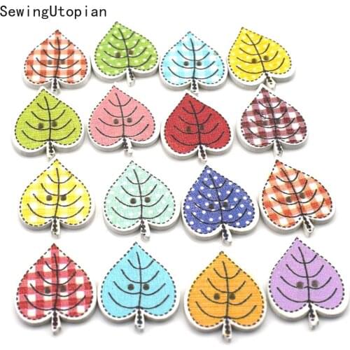 100PCS Leaves Series Wood Buttons Sewing Scrapbooking Gift Handwork Home Clothing Decor Wooden Decorative Handmade DIY Button