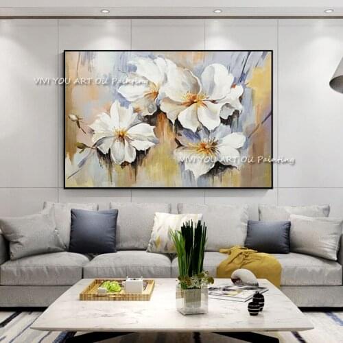 White Flower Abstract Oil Painting on Canvas Posters Handmade Canvas Painting Cuadros Wall Art Picture for Living Room Decor