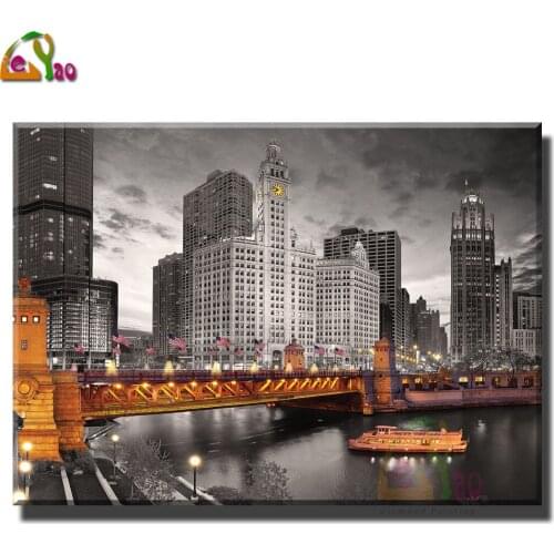 Diamond Painting Cross Stitch Diamond Mosaic Chicago Michigan Avenue Landscape Rhinestones Art Bead Embroidery Kits Home Decor
