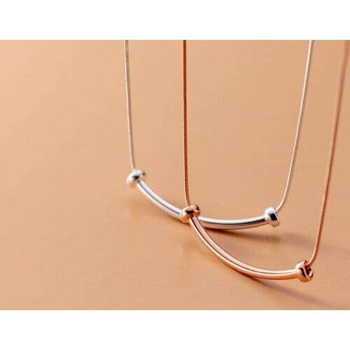 925 Sterling Silver Smile Arc Necklace Snake Chain Women Neck Jewelry Female Simple Korean Sweet Clavicle Chain D8269