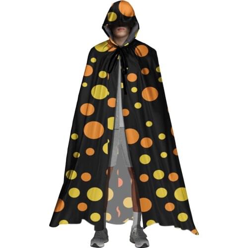 Black Halloween Hooded Cloak Sugar Pumpkin Pattern Adult Unisex Full Length Vampire Witch Hood Long Cosplay Costumes Robes Capes
