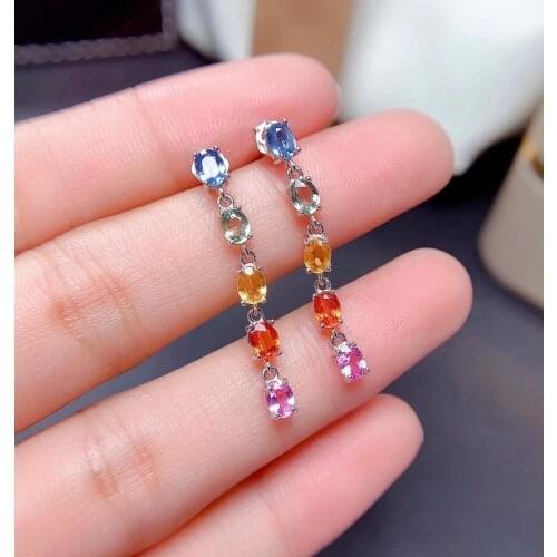 Elegant Birthday Gift Super Quality Sapphire Earring Natural And Real 925 Sterling Silver Sapphire Earring
