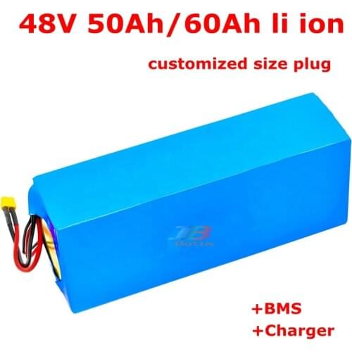 Electric Bike 48V 60Ah 50Ah Lithium Battery Pack for 4000W 5000W 100A BMS E-Bike Battery 48v 52v Free Shipping + 10A Charger