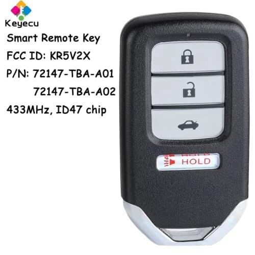 KEYECU Smart Remote Control Car Key With 4 Buttons 433MHz ID47 Chip - FOB for Honda Civic 2016 2017 2018 2019 2020 FCC ID:KR5V2X