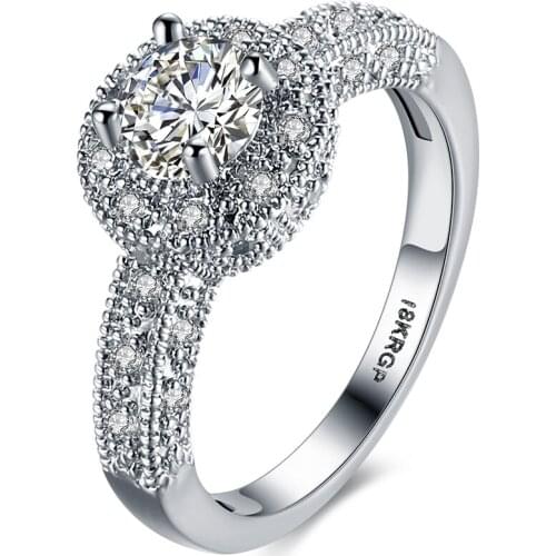 White Crystal Zircon Ring 925 Sterling Silver Engagement Wedding Ring Size 6 7 8 9