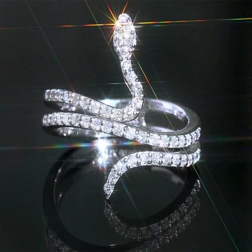 Huitan Fashion Trends Animal Snake Women Ring Silver Color Bling Bling CZ Stone Exquisite Stackable Snake-shape Rings Trendy New