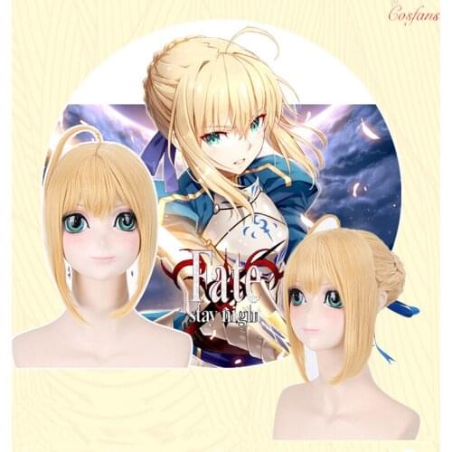 Fate Stay Night Saber Cosplay wig yellow hair Uniforms Costumes Japanese Anime Sailor Uniforms Women Cosplay Dress Party clothes