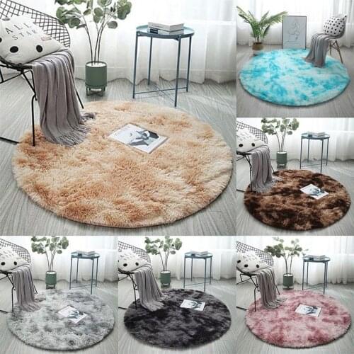Living Room Nordic Style Tie-Dyed Round Long Wool Plain Color PV Velvet Polyester Carpet 40/50/60/80/100CM