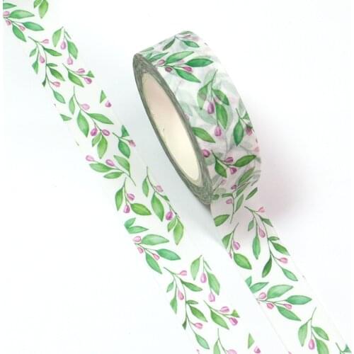 1PC 15MM*10M Spring Green Purple Leaves Decorative Washi Tape DIY Scrapbooking Masking Tape School Office Supply