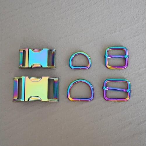 1 Set 15mm/20mm/25mm/30mm Metal Belt Straps Adjust Slider Side Release Buckle D Ring DIY Accessory For Pet Dog Collar Harness