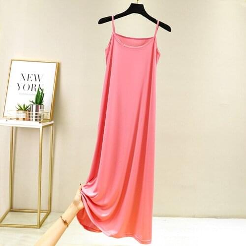 Modal Ice Silk Bottoming Shirt Sexy Sleeveless Sling Night Dress Women Nightgown Casual Loose Sleepwear Long Nightdress Female