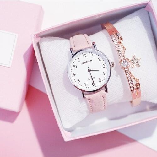 Fashion Girls Quartz Ladies Watches Bracelet set Rhinestone Watch Women Casual Leather Wristwatch Clock Relogio Feminino Gift