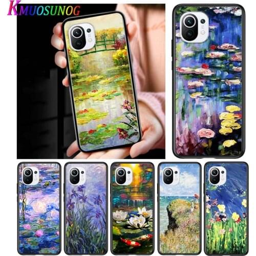 Monet Garden Lotus Bridge for Xiaomi Mi 11 10T Note 10 Ultra 5G 9 9T SE 8 A3 A2 A1 6X Pro Play F1 Lite 5G Black Phone Case