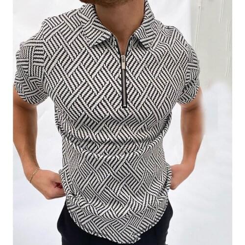 2021 European And American Style Mens Spring And Summer New Zipper Checkered Fashion Temperament Casual Polo Shirt