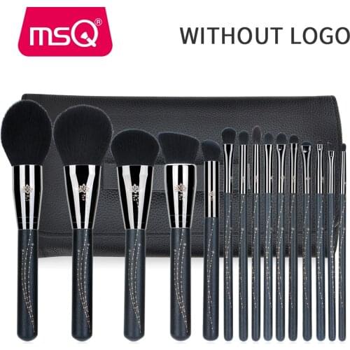 MSQ 15pcs Pro Makeup Brushes Set Eyeshadow Foundation Powder Make Up Brushes Set Synthetic Hair With PU Leather Case No Logo