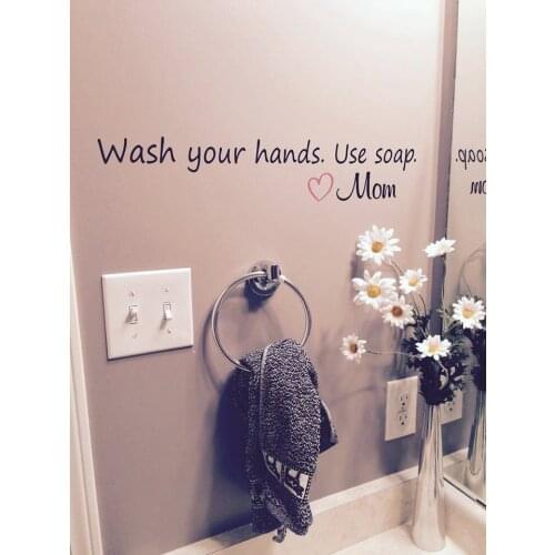 Love Mom Wall Decal Bathroom Vinyl Quotes Wash Your Hands Use Soap Wall Stickers Waterproof Home Decor Art Mural Interior SYY754