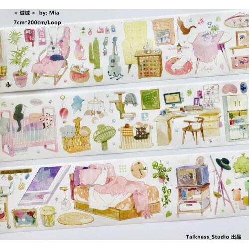 2021 NEW My Cozy Comfortable Home Girl Masking Tape Sample Loop Sofa Furniture Decorative Stickers Journaling Stationery