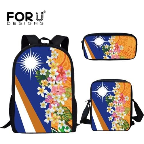 FORUDESIGNS New Arrival Schoolbags Island Kwajalein Flag Design Print Fashion Backpack and Messenger Bag Penbag 3Pcs Set Mochila