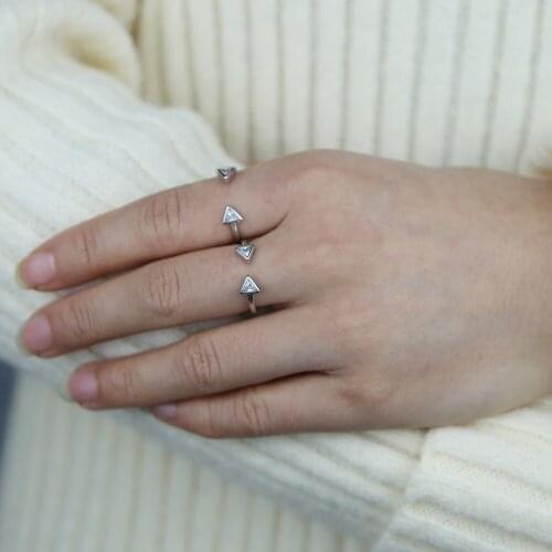 Top Quality Real 925 Sterling Silver Jewelry Wholesale Drop Shipping Double Triangle Cz Geometric Open Cute Dainty Girl Rings