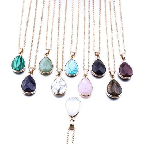 Waterdrop Gold Color Water Drop Natural Stone Necklace Opal Pink Crystal Druzy Necklace For Women Men Jewelry