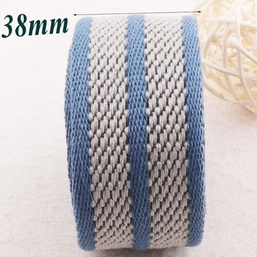 1 1/2" Blue Gray Striped Cotton Webbing strap Belt Key Fob Lanyard Bag Purse Webbing woven handle By the Yard 38mm