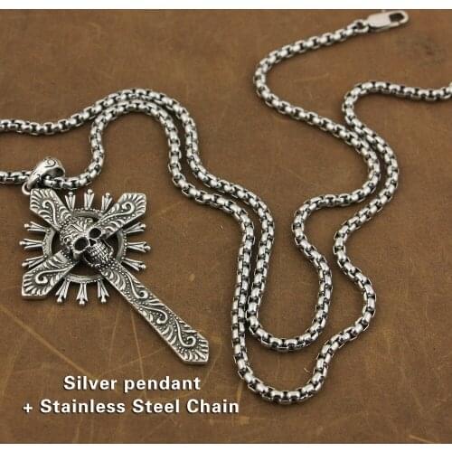 High Detail Skull Cross Mens Biker Punk 925 Sterling Silver Pendant TA81
