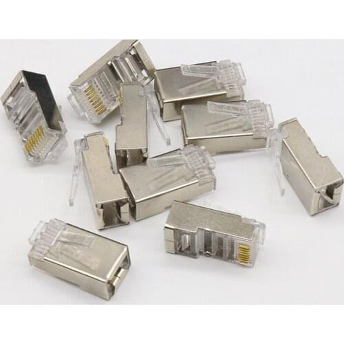 50pcs rj45 connector cat6 shielded network connectors rj45 plug 8p8c terminals for stp ethernet Cable switches modem