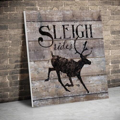 Framed Sleigh Rides Deer Christmas Posters Canvas Paintings Wall Art Canvas Prints Pictures Kids Room Home Wooden Inner Frame