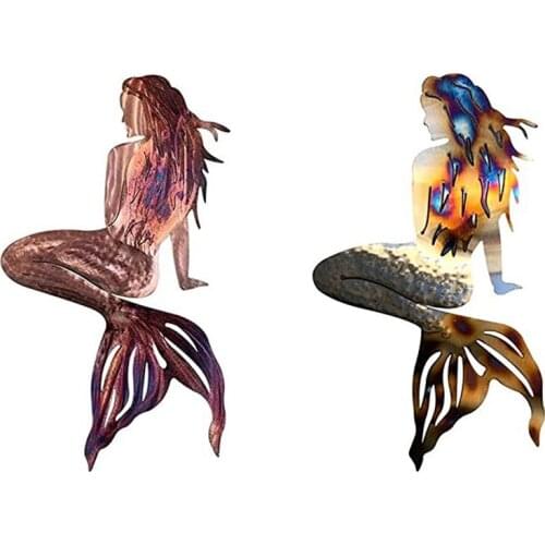 Mermaid Metal Art Wall Decor Stainless Steel Mermaid Crafts for Garden Beach Rustic Home Wall Decoration