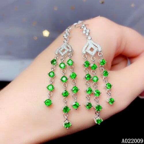KJJEAXCMY fine jewelry 925 sterling silver inlaid natural diopside earrings trendy girl new eardrop support test