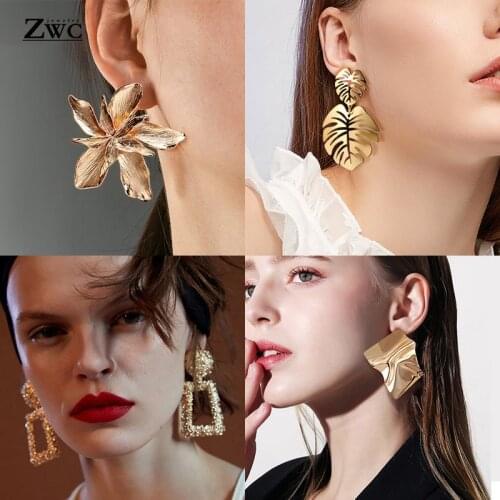 ZWC Fashion Big Flower Statement Drop Earrings 2020 Geometric Round Earrings For Women Hanging Earrings Modern Female Jewelry