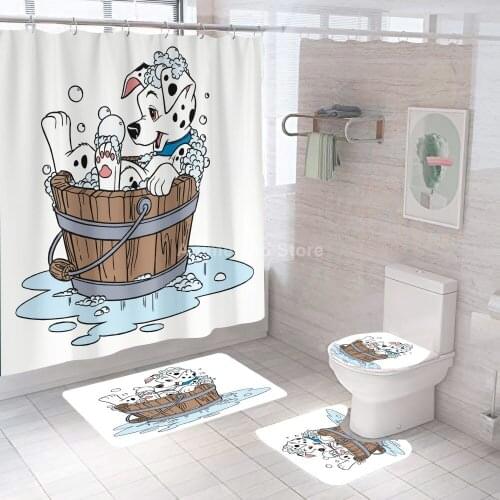 Animal Lovely Dog Shower Curtains Fashion Bathroom Curtain Bath Set Toilet Cover Mat Non-Slip Washroom Rug Set Modern 180x180cm