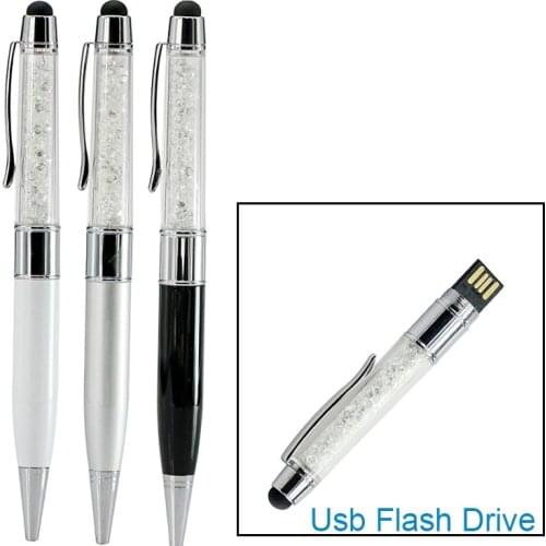 Touch Pen Function Fashion Jewelry Crystal Mini USB Flash Drive Pen Drive Memory Stick Key 8GB 16GB 32GB Ballpoint Pendrive Gift