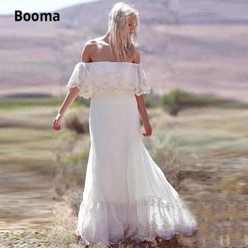 Booma Bohemia Wedding Dresses Lace Mermaid Off Shoulder Bridal Gown 2020 Boat Neck Sweep Train Princess Party Gonws Plus Size